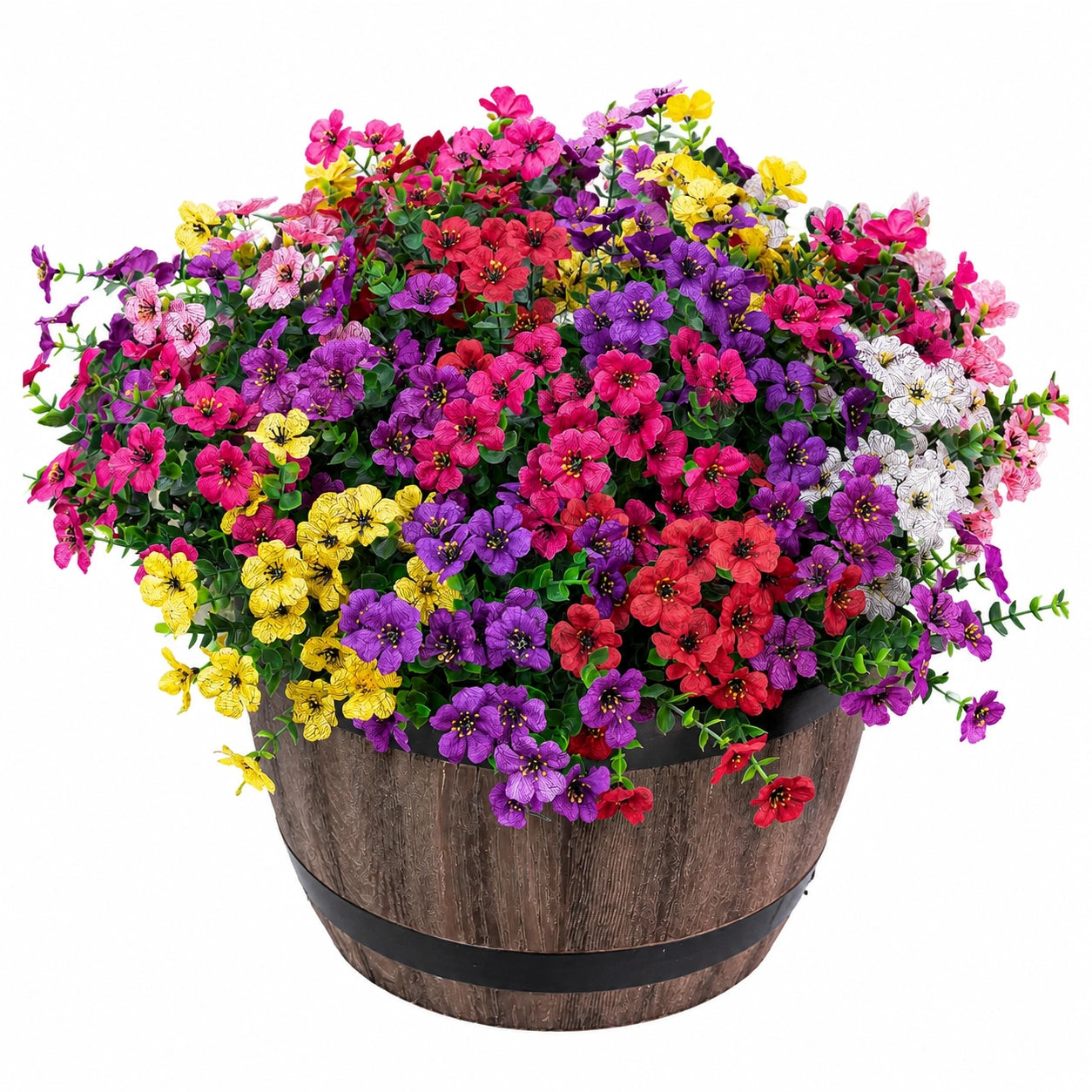 Maceta con Flores Artificiales Multicolores para Decoración Interior y Exterior