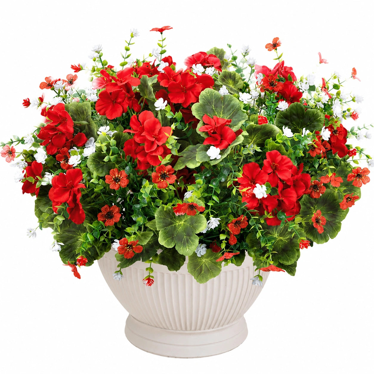 Arreglo de Flores Artificiales en Maceta Roja y Blanca