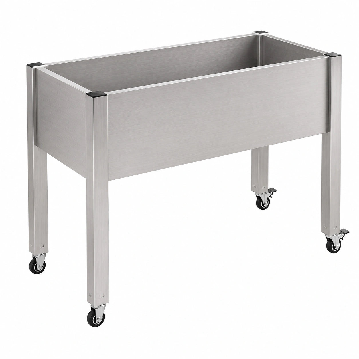 Mesa de Jardinería Elevada de Acero Inoxidable Plateada con Ruedas