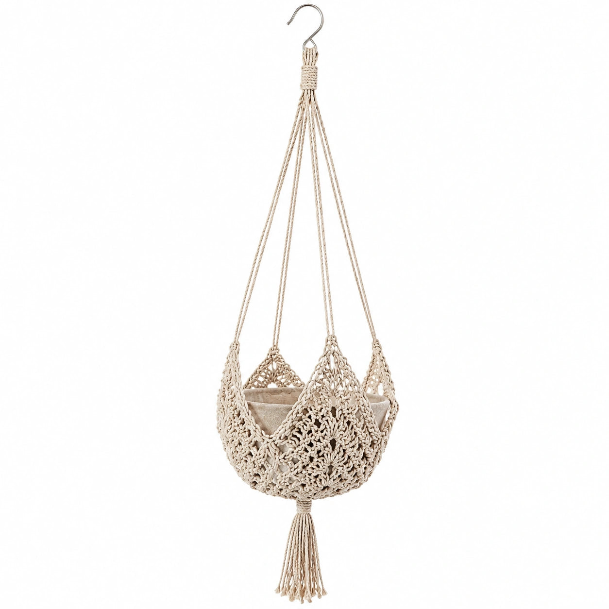 Macetero Colgante de Macramé Bohemio Beige 80 cm