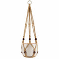 Macetero colgante de macramé beige con anillo de metal