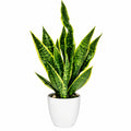 Planta Artificial de Sansevieria en Maceta Blanca Verde y Amarilla 60 cm