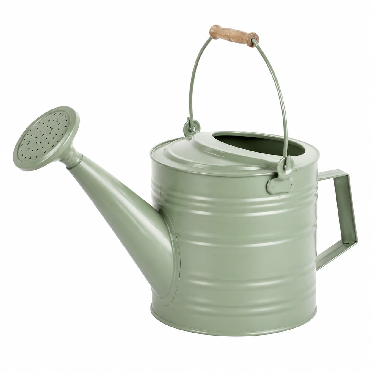 Regadera de Metal Verde 5L con Asa de Madera